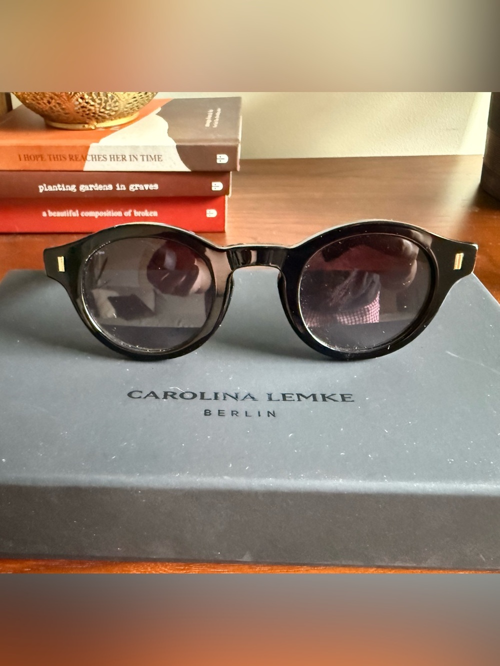 Carolina Lemke Black Round Women's Sunglasses